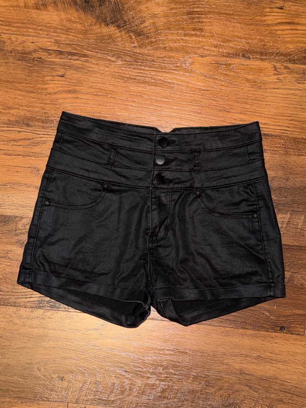 Vintage Tinsel Black High-Waist Button-Front Women's Shorts